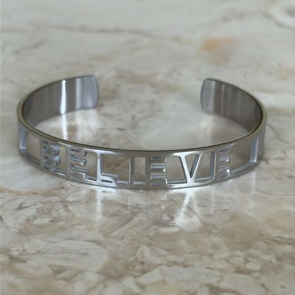 NEW! Mantraband Believe Cuff Style Stainless Steel Unisex Bracelet - Picture 6 of 9